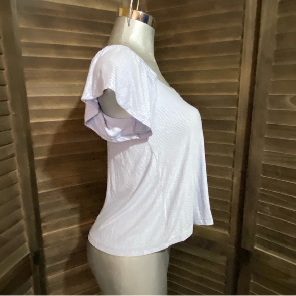 American Eagle Soft & Sexy Top Pinstripe Button Down Milkmaid Peasant Oversized - Picture 5 of 7